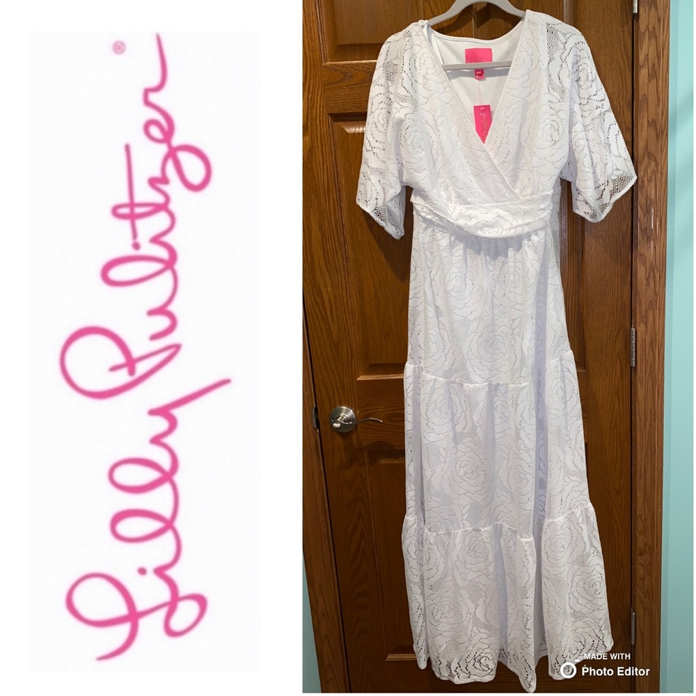 EUC XL Lilly Pulitzer Parigi Maxi Dress in Resort White Bungalow Lace